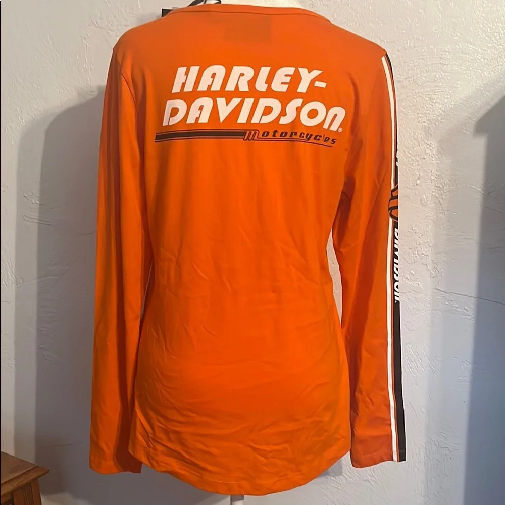 NWT Harley-Davidson Orange Longsleeve Henley Shirt with Button front Sz M - Picture 6 of 11